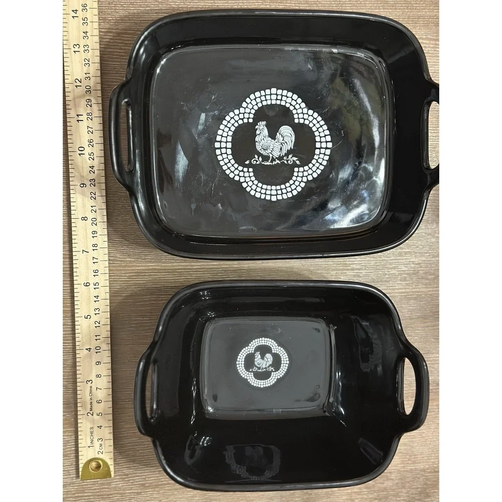 Temp-tations DOODLE DOO BLACK 1- Q Baker ROOSTER‎ Dishes- TWO